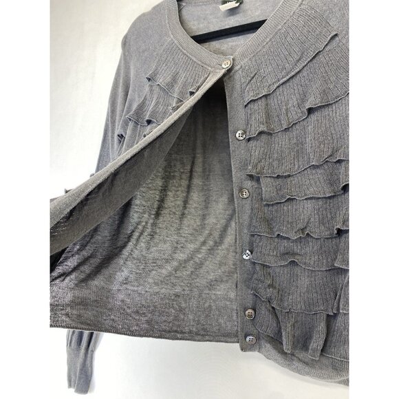J.Crew Gray Ruffle Cardigan Silk Linen Long Sleeve Lightweight Semi Sheer S - M - Picture 7 of 9